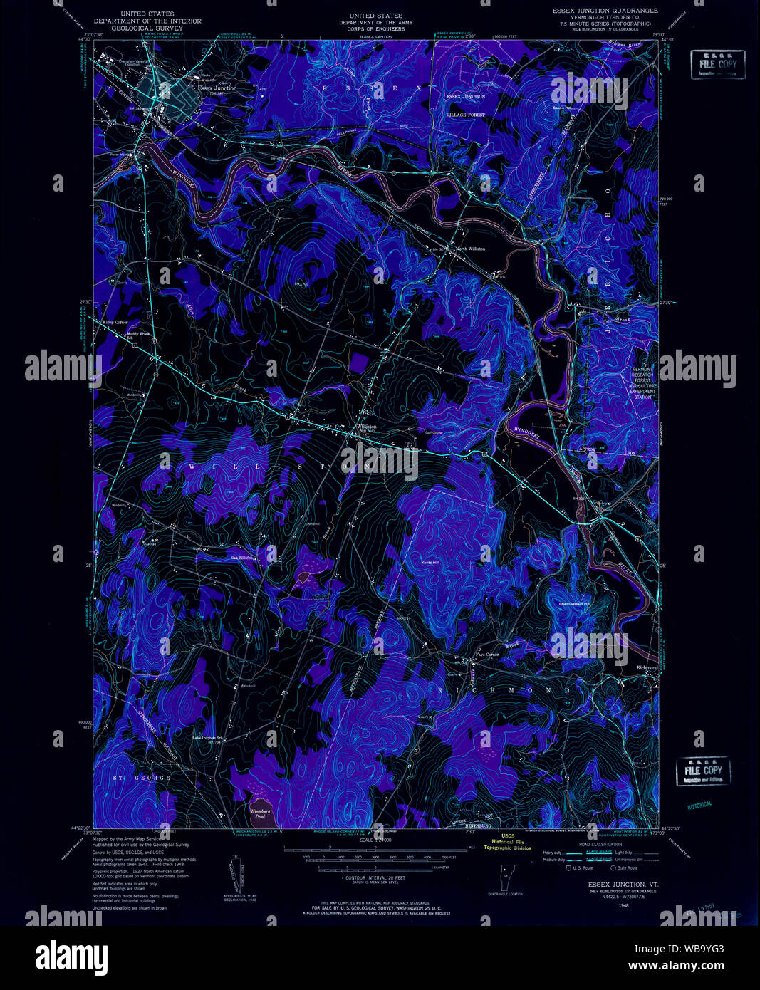 USGS TOPO Map Vermont VT Essex Junction 337418 1948 24000 Restauro invertito Foto Stock