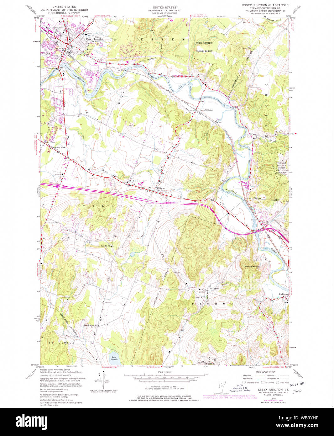 USGS TOPO Map Vermont VT Essex Junction 337419 1948 24000 Restauro Foto Stock