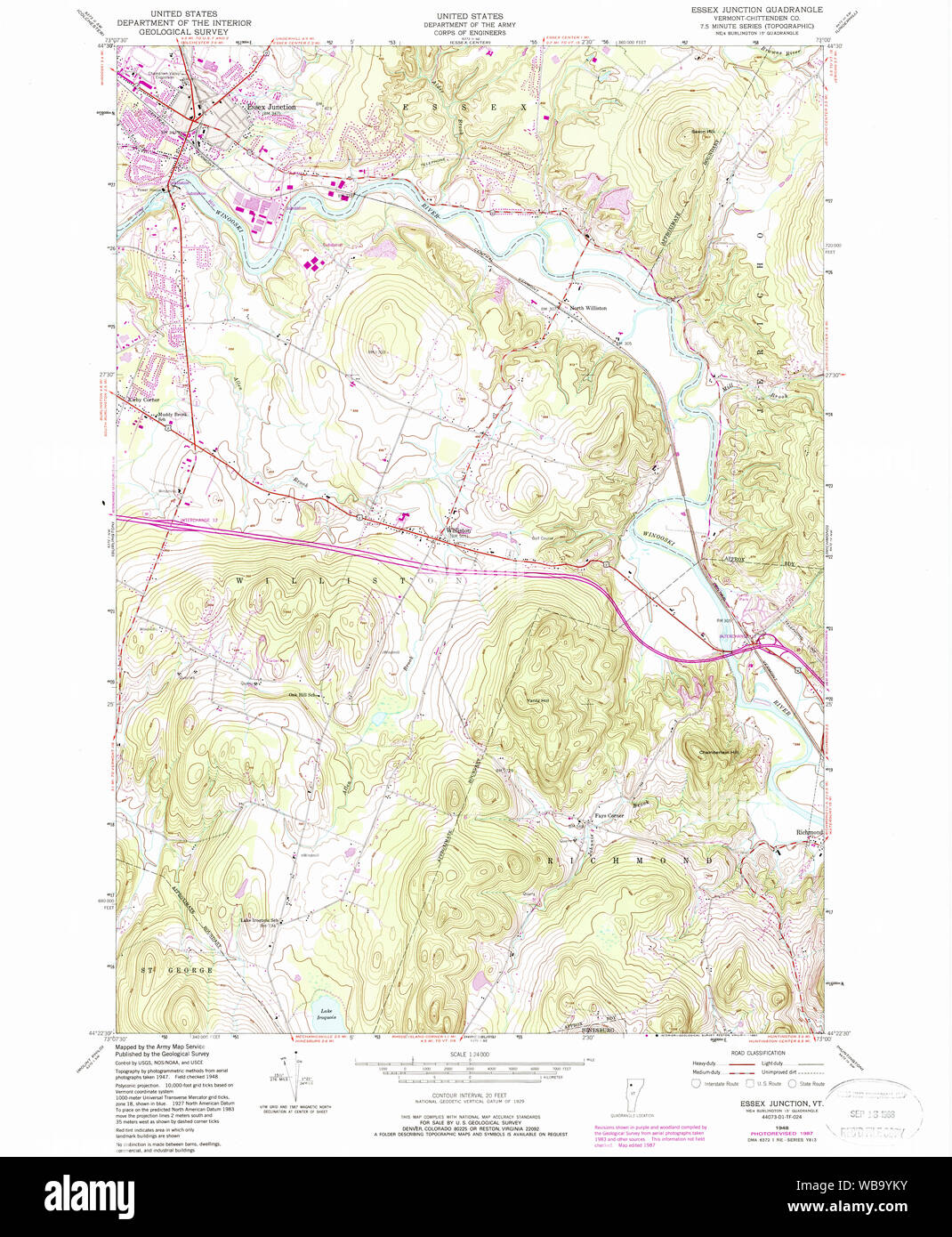 USGS TOPO Map Vermont VT Essex Junction 337420 1948 24000 Restauro Foto Stock