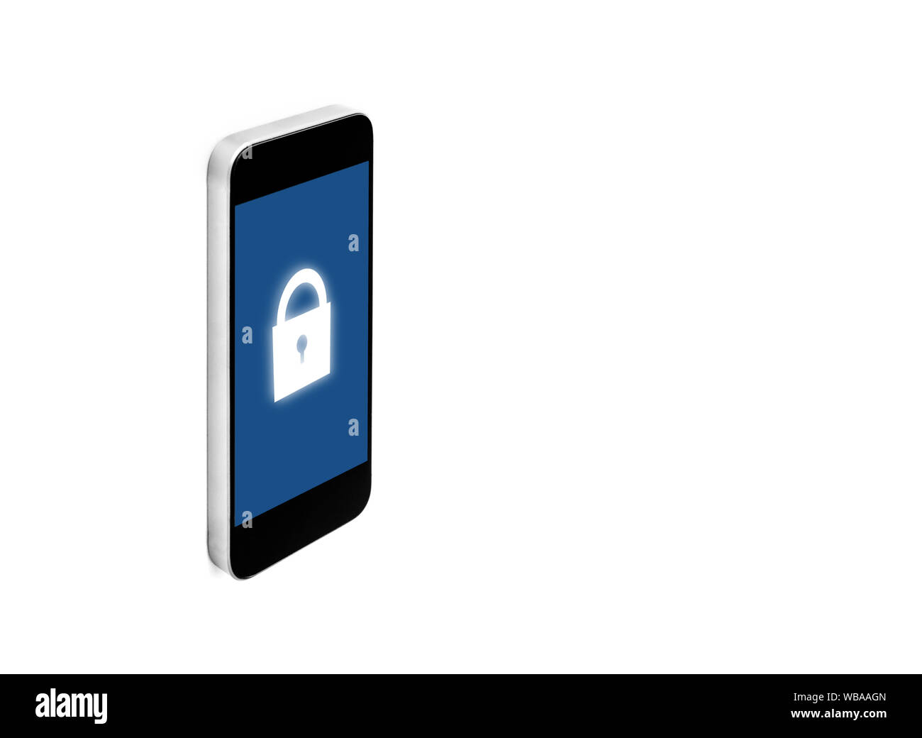 Mobile smart phone, icona a forma di lucchetto sullo schermo, isolato su sfondo bianco Foto Stock