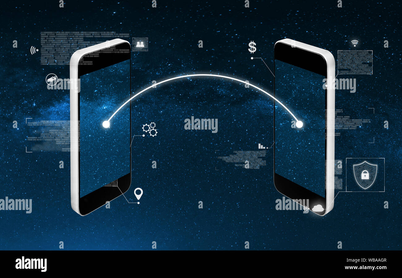 Mobile smart phone la condivisione dei dati e networking Foto Stock