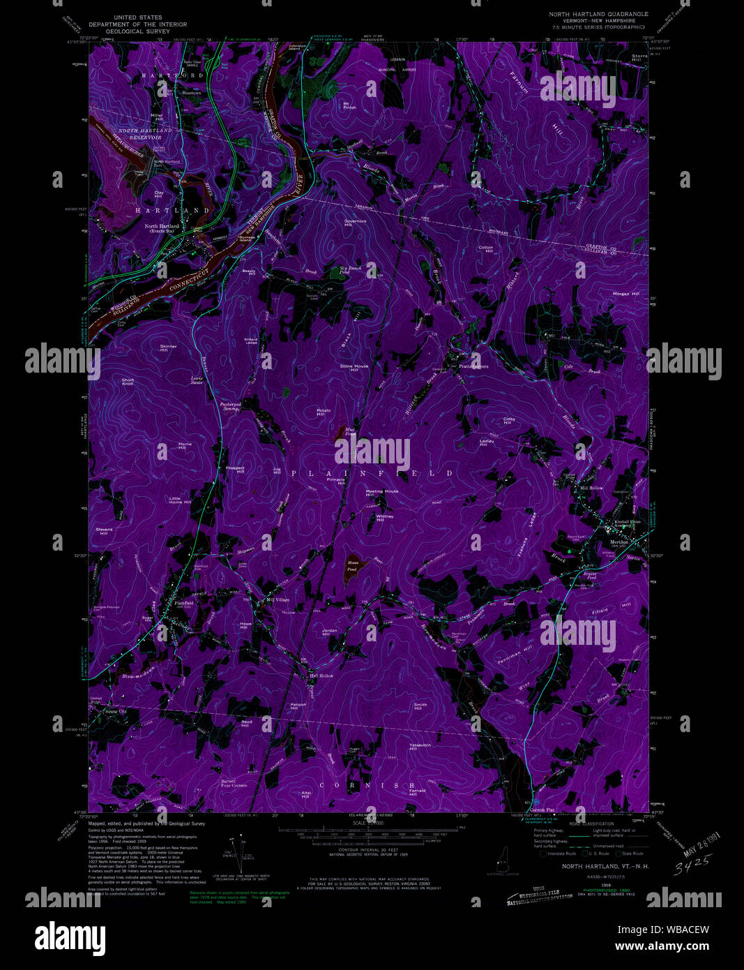 USGS TOPO Map Vermont VT Nord Hartland 337559 1959 24000 Restauro invertito Foto Stock
