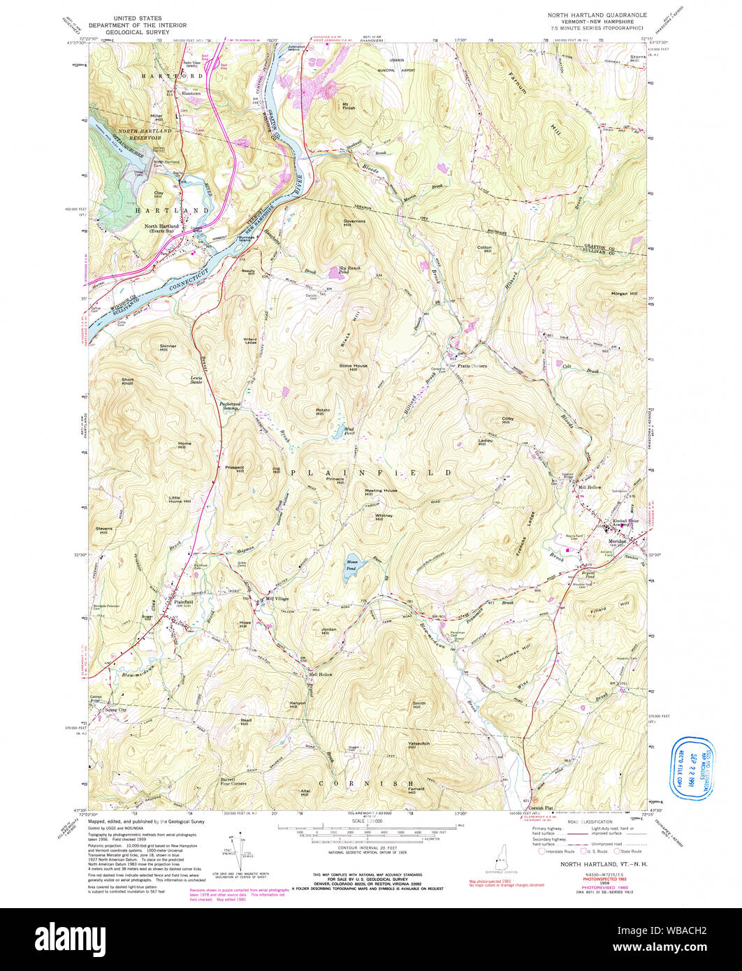 USGS TOPO Map Vermont VT Nord Hartland 337560 1959 24000 Restauro Foto Stock