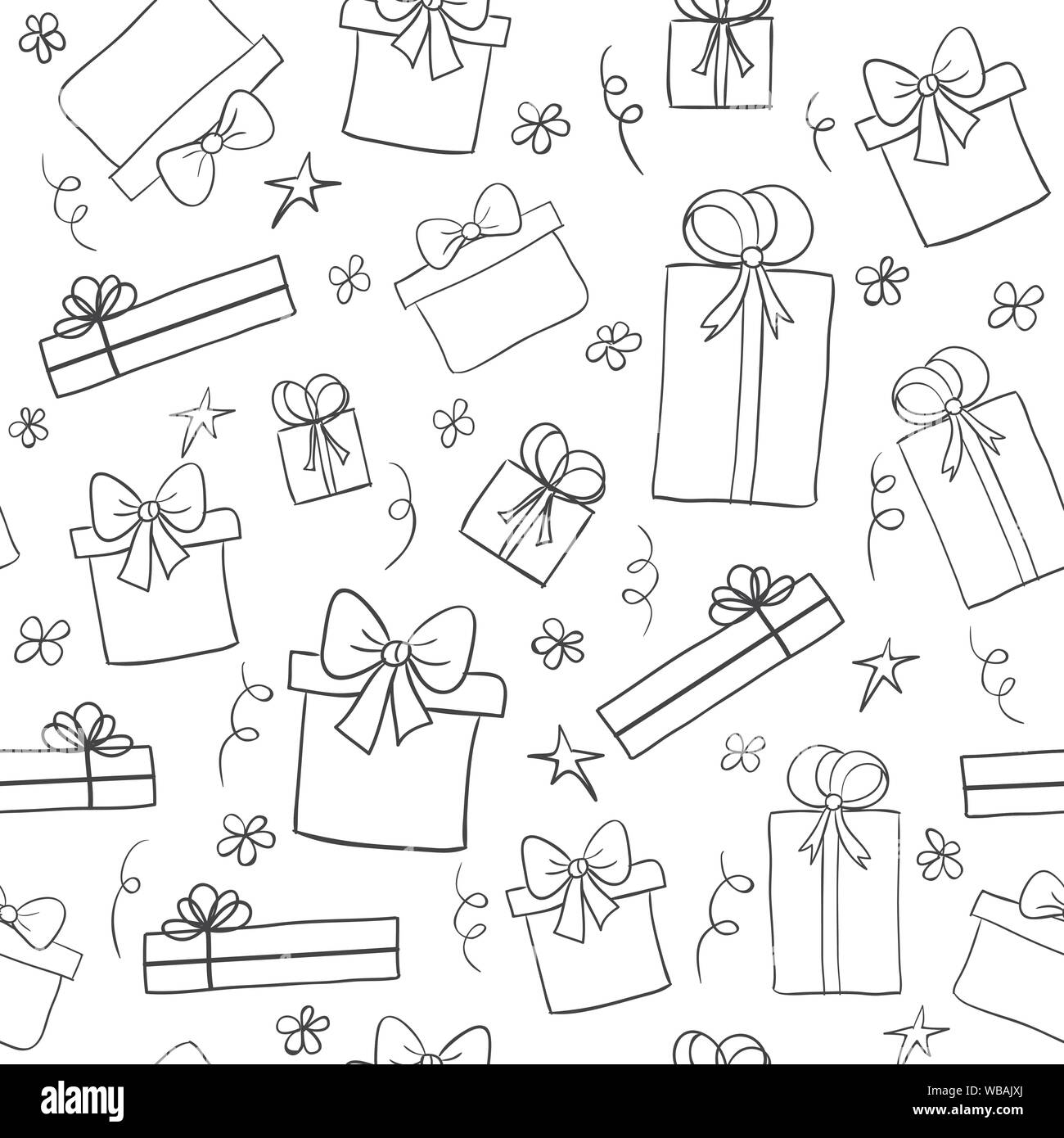 Mano bozzetto confezioni regalo. Modello senza giunture Illustrazione Vettoriale