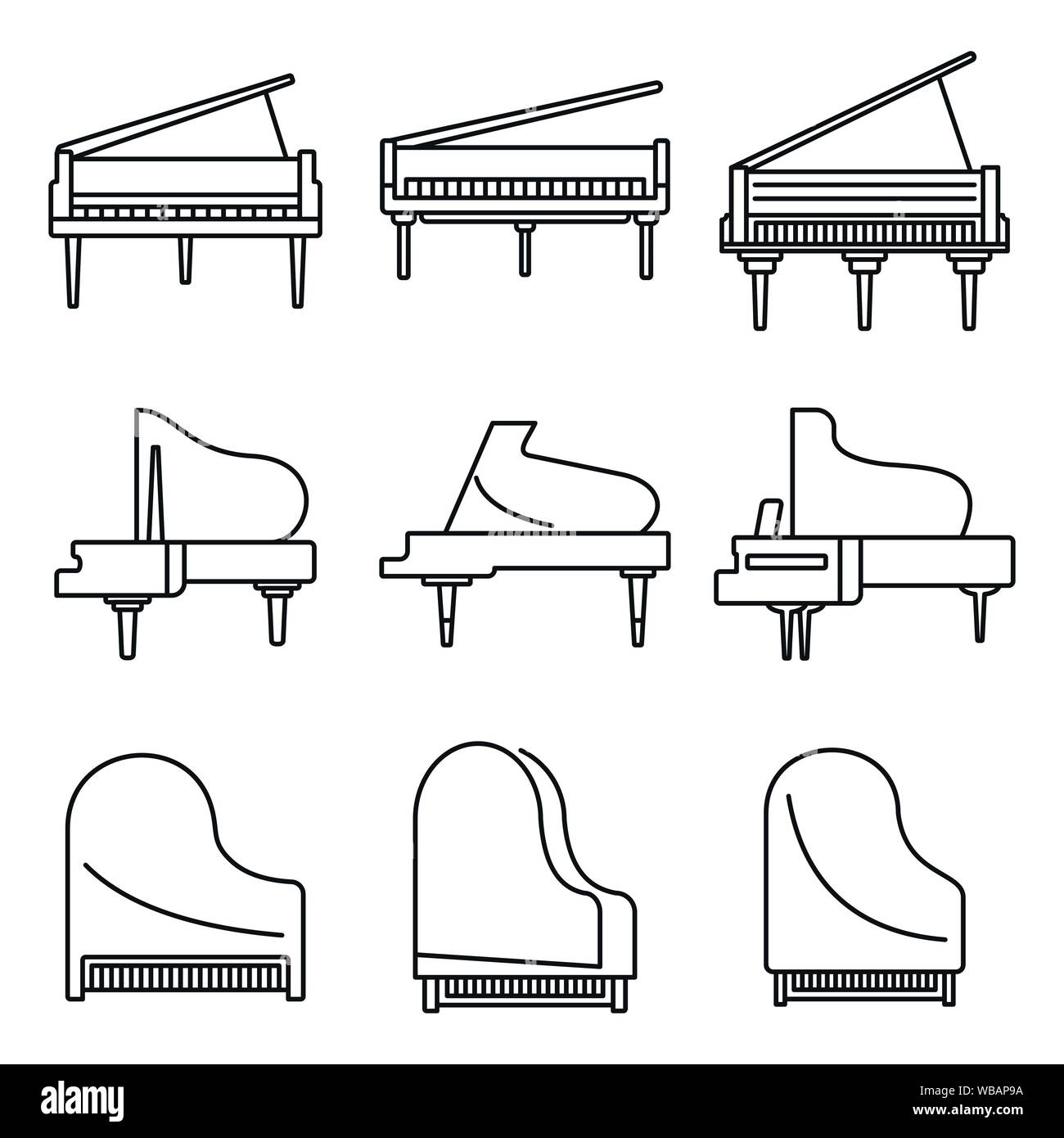 Classic grand piano set di icone. Set di contorno del classico grand piano icone vettoriali per il web design isolato su sfondo bianco Illustrazione Vettoriale