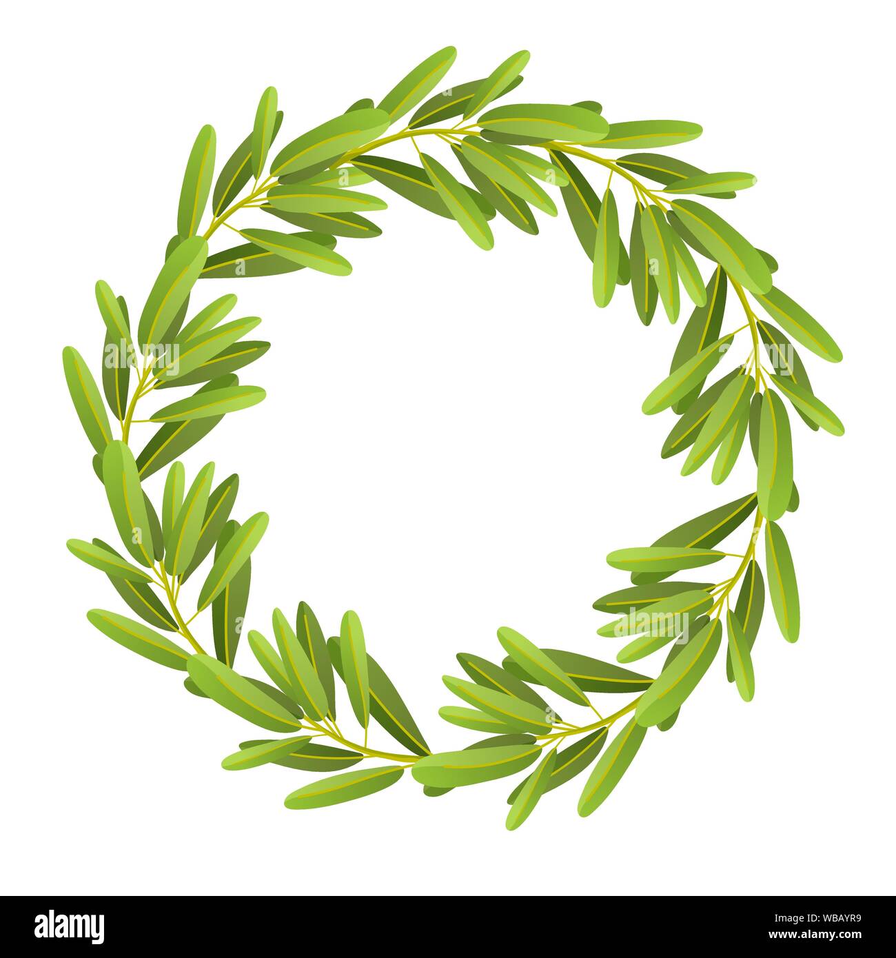 Illustrazione piana della corona di oliva isolato su sfondo bianco. Per cosmetici naturali, olio d'oliva, prodotti sanitari. Illustrazione Vettoriale Illustrazione Vettoriale