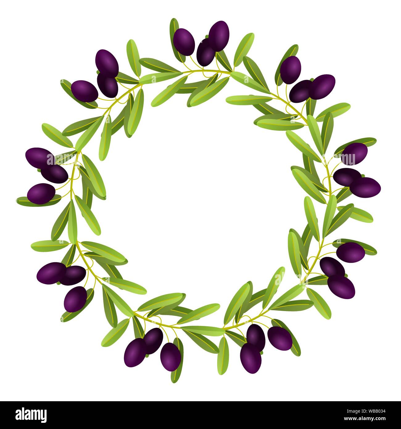 Illustrazione piana di oliva nera corona isolati su sfondo bianco. Per cosmetici naturali, olio d'oliva, prodotti sanitari. Illustrazione Vettoriale Illustrazione Vettoriale