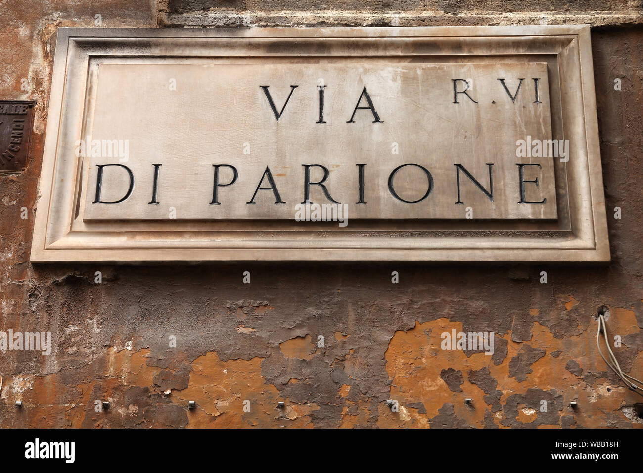 Via di Parione - strada segno in Roma, Italia. Parione distretto. Foto Stock