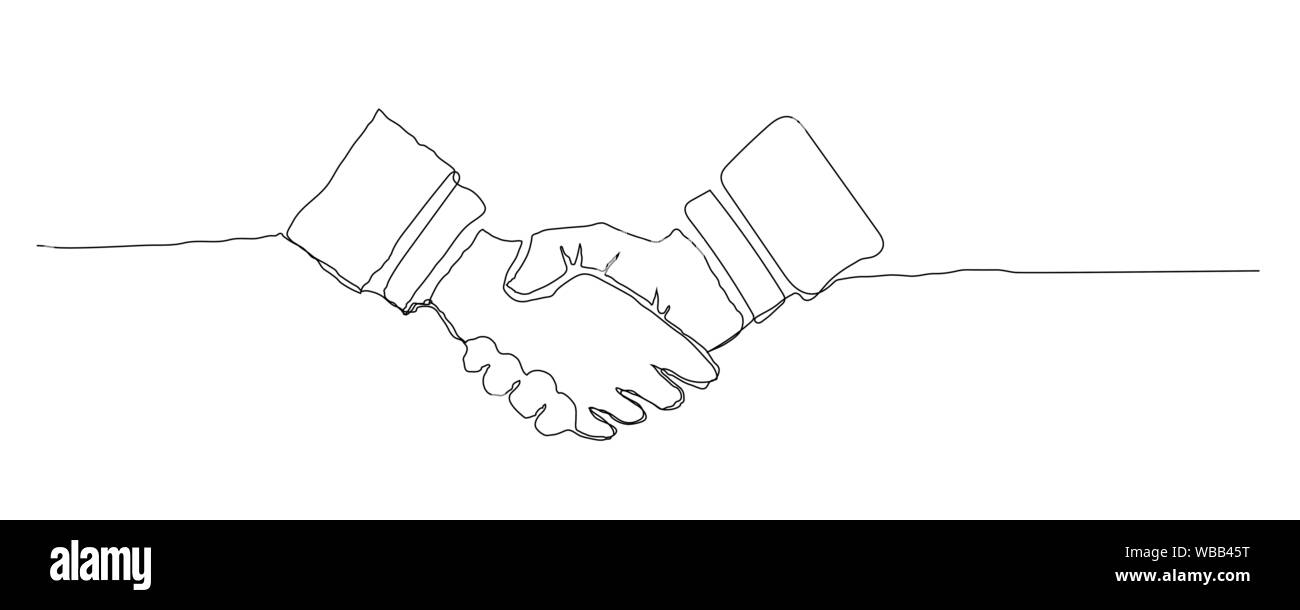 Handshake illustrazione vettoriale su uno sfondo bianco. Rappresentazione in linea continua uno stile di design. Foto Stock