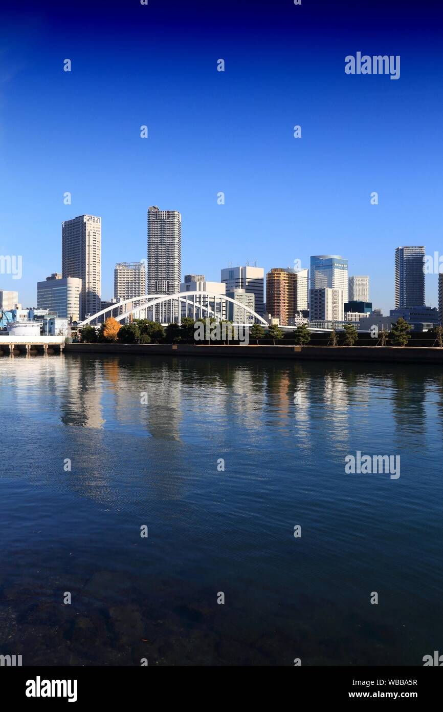 Tokyo skyline residenziale - quartieri moderni con alti edifici di appartamenti a Kachidoki. Foto Stock