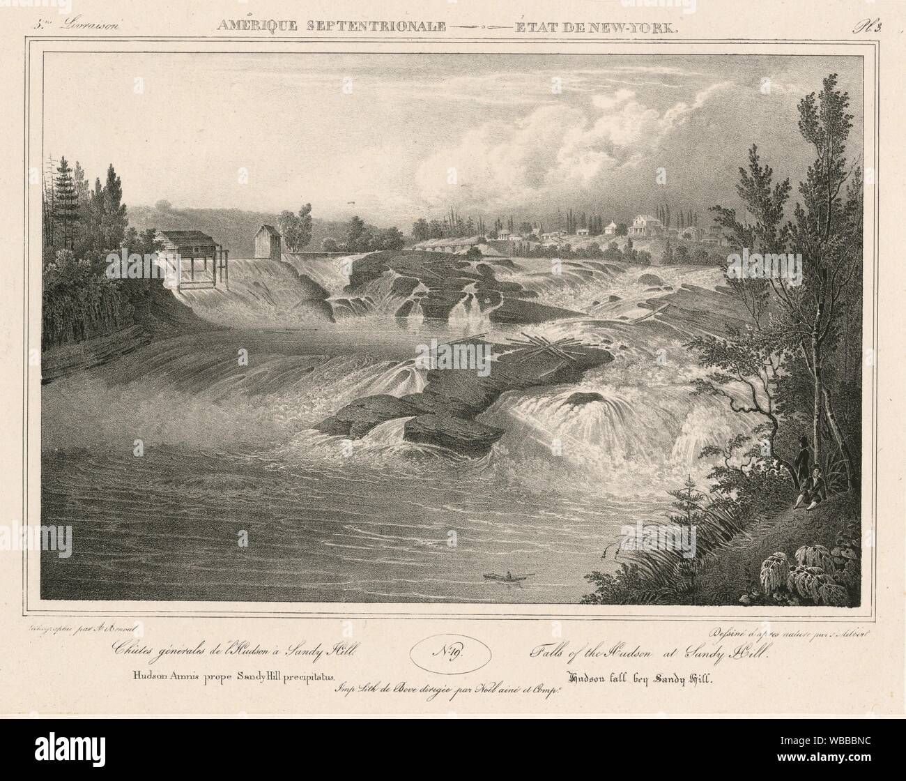 Cascate dell'Hudson a Sandy Hill. Lossing, Benson Giovanni, 1813-1891 (Autore) Milbert, Jacques Gérard (1766-1840) (Artista) Arnout, A. (litografo) Foto Stock