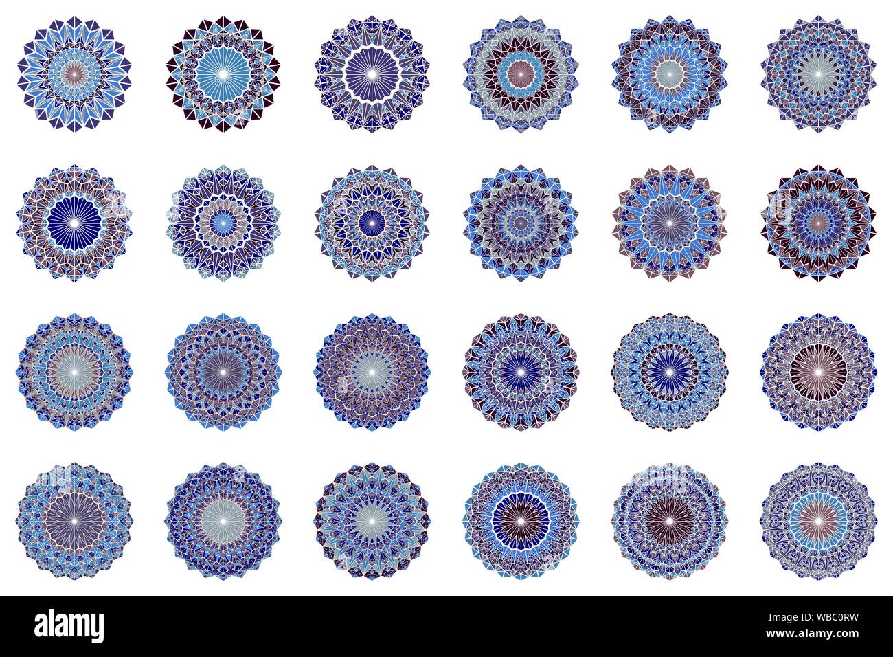 Astratta geometrica triangolo mosaico mandala simbolo set - ornamentali poligonale circolare vector graphic design con triangoli Illustrazione Vettoriale