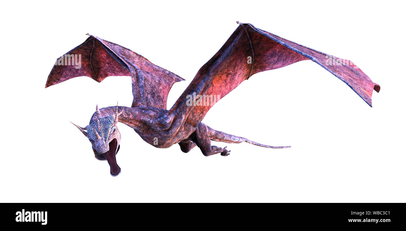 Flying Dragon, colorato uccello isolato su sfondo bianco (3d fantasy illustrazione) Foto Stock