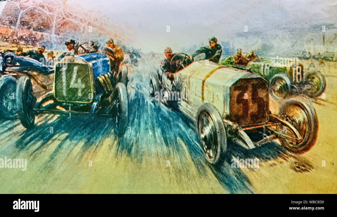 Gran Premio di Francia, Dieppe, 1908. Artista: sconosciuto Foto Stock