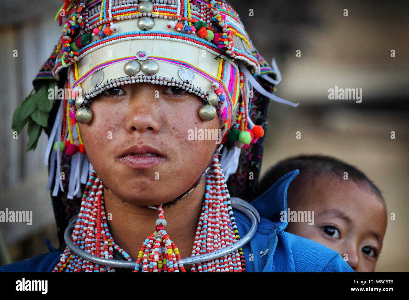 Donna Akha alla cerimonia di Capodanno vicino a Phongsaly, Laos Foto Stock