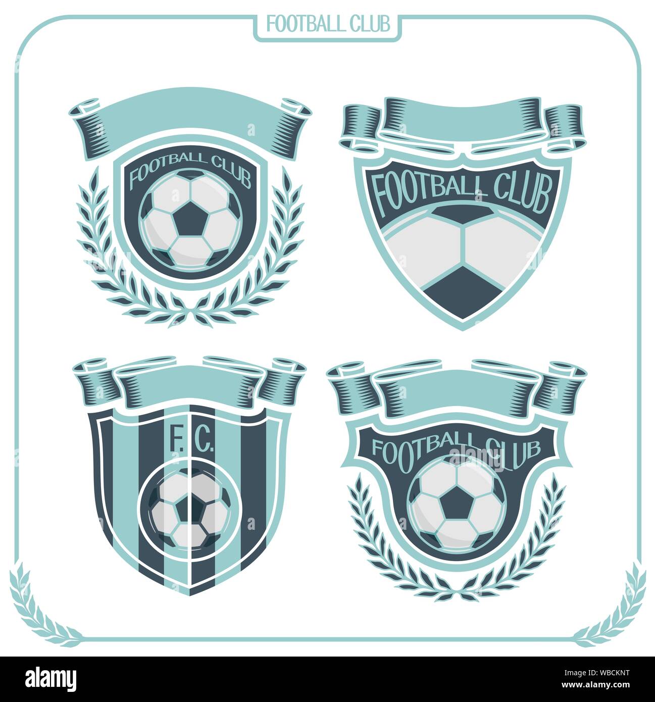 Il logo del vettore per il calcio di club, 4 soccer emblemi isolati su sfondo bianco. Illustrazione Vettoriale