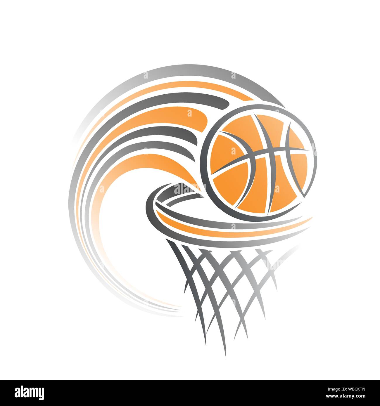 Vettore illustrazione astratta per logo di pallacanestro, costituito da basket ball battenti lungo la traiettoria esattamente in cesto con net. Illustrazione Vettoriale
