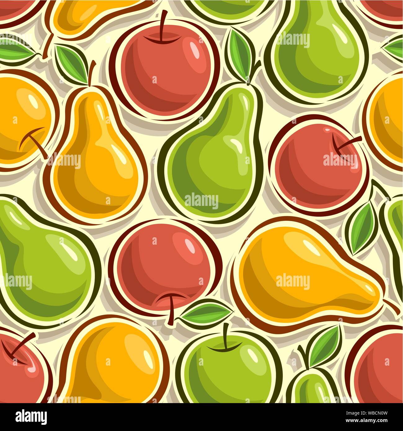 Vector seamless pattern, illustrazione sul tema delle mele e delle pere, costituito da succosa mature giallo, rosso e verde di frutta. Illustrazione Vettoriale