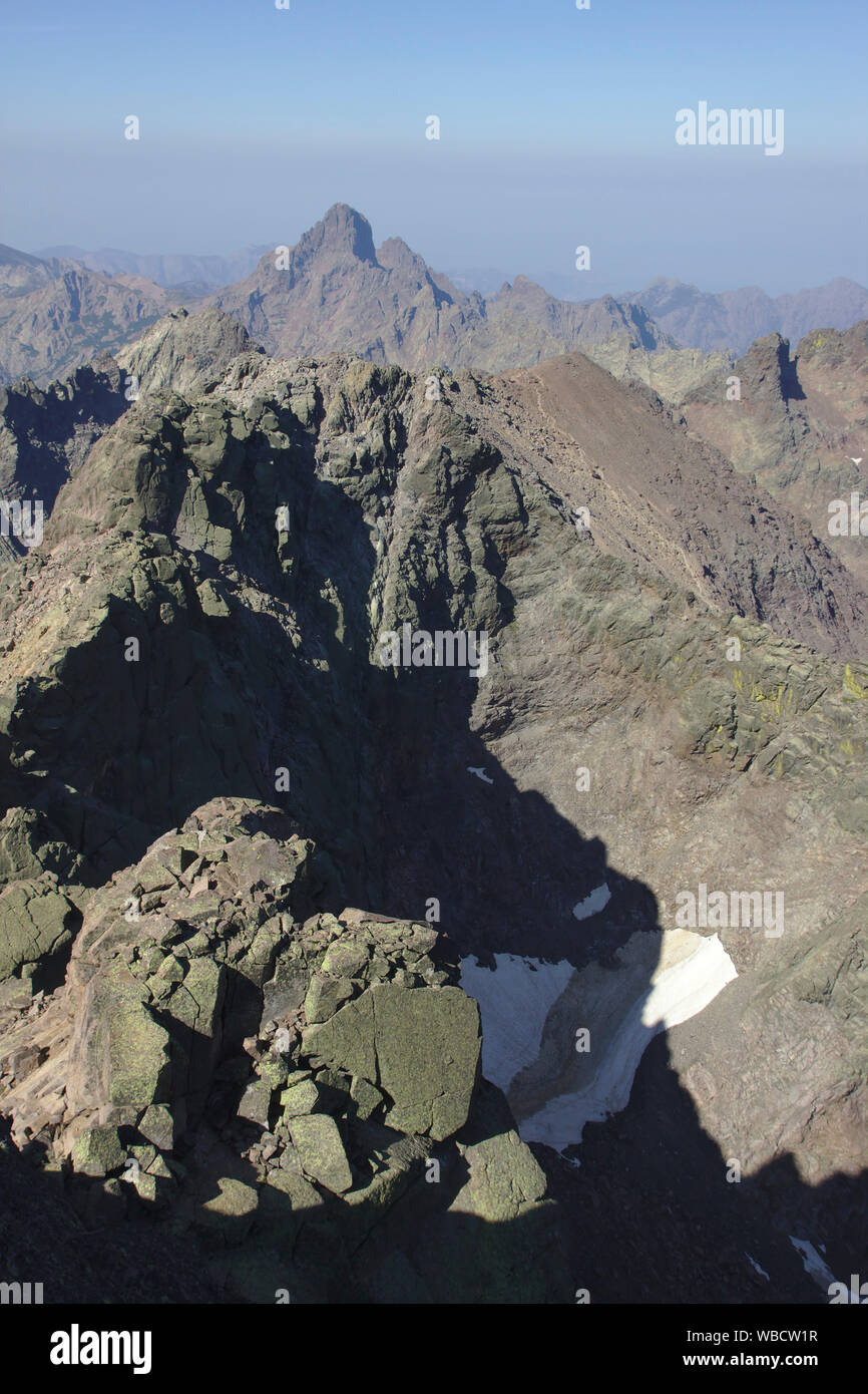 Paglia Orba northface dal Monte Cinto, Francia, Corsica Foto Stock