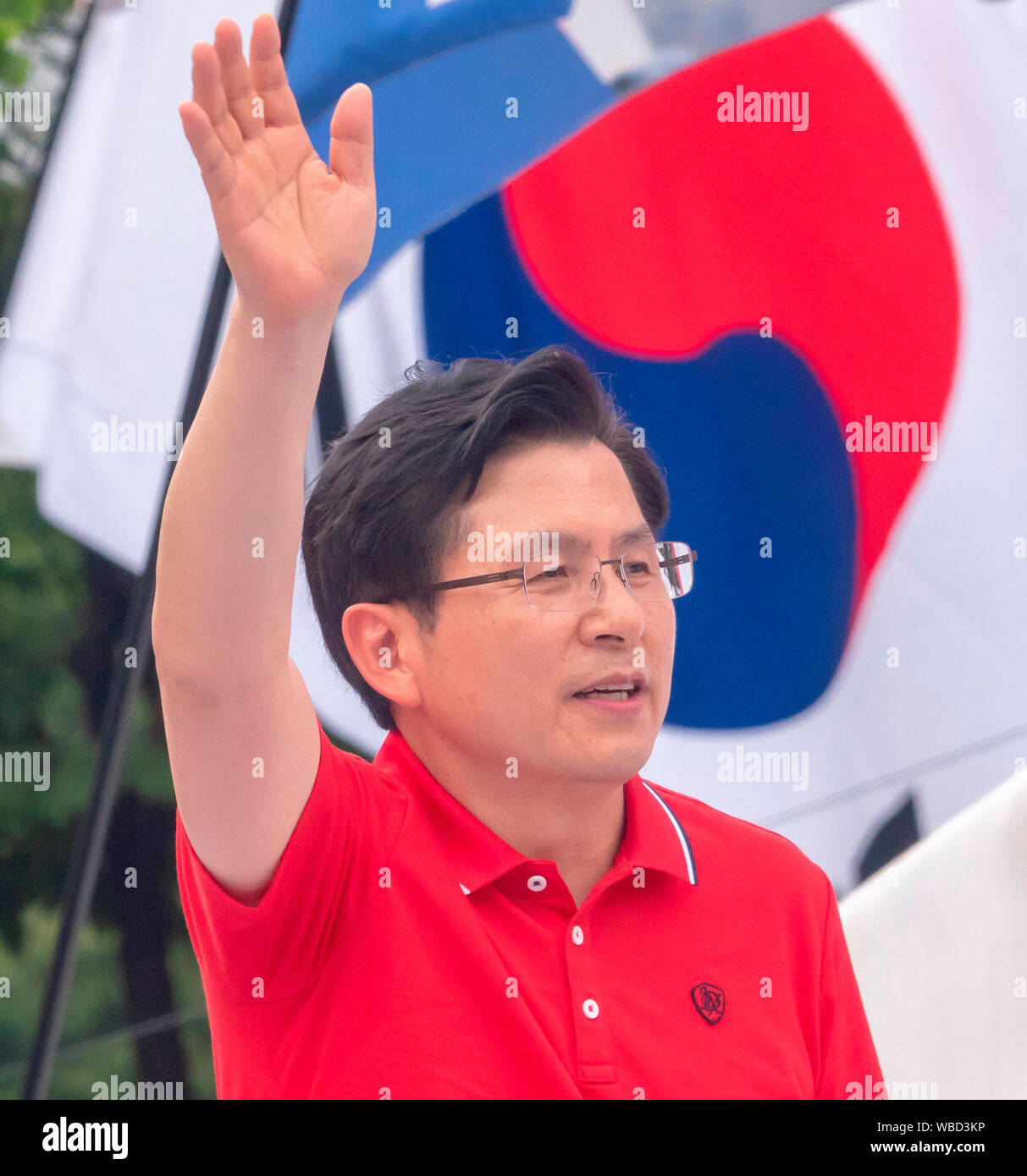 Hwang Kyo-Ahn, 24 agosto 2019 : La Corea del Sud le principali forze di opposizione Corea del Liberty Party (LKP) presidente Hwang Kyo-Ahn arriva a un rally detenute dall'LKP a Seul, in Corea del Sud. Migliaia di membri LKP compresi i suoi legislatori hanno partecipato al rally di criticare il Presidente sud coreano Jae-In luna su varie questioni quali le politiche sulla Corea del Nord e del Giappone e il Ministro della giustizia nominee Cho Kuk di qualifiche. (Foto di Lee Jae-Won/AFLO) (Corea del Sud) Foto Stock