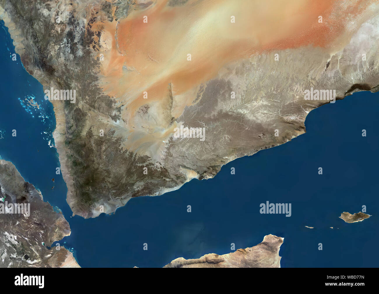 Colore immagine satellitare dello Yemen. Questa immagine è stata elaborata sulla base dei dati acquisiti da Sentinel-2 satelliti. Foto Stock