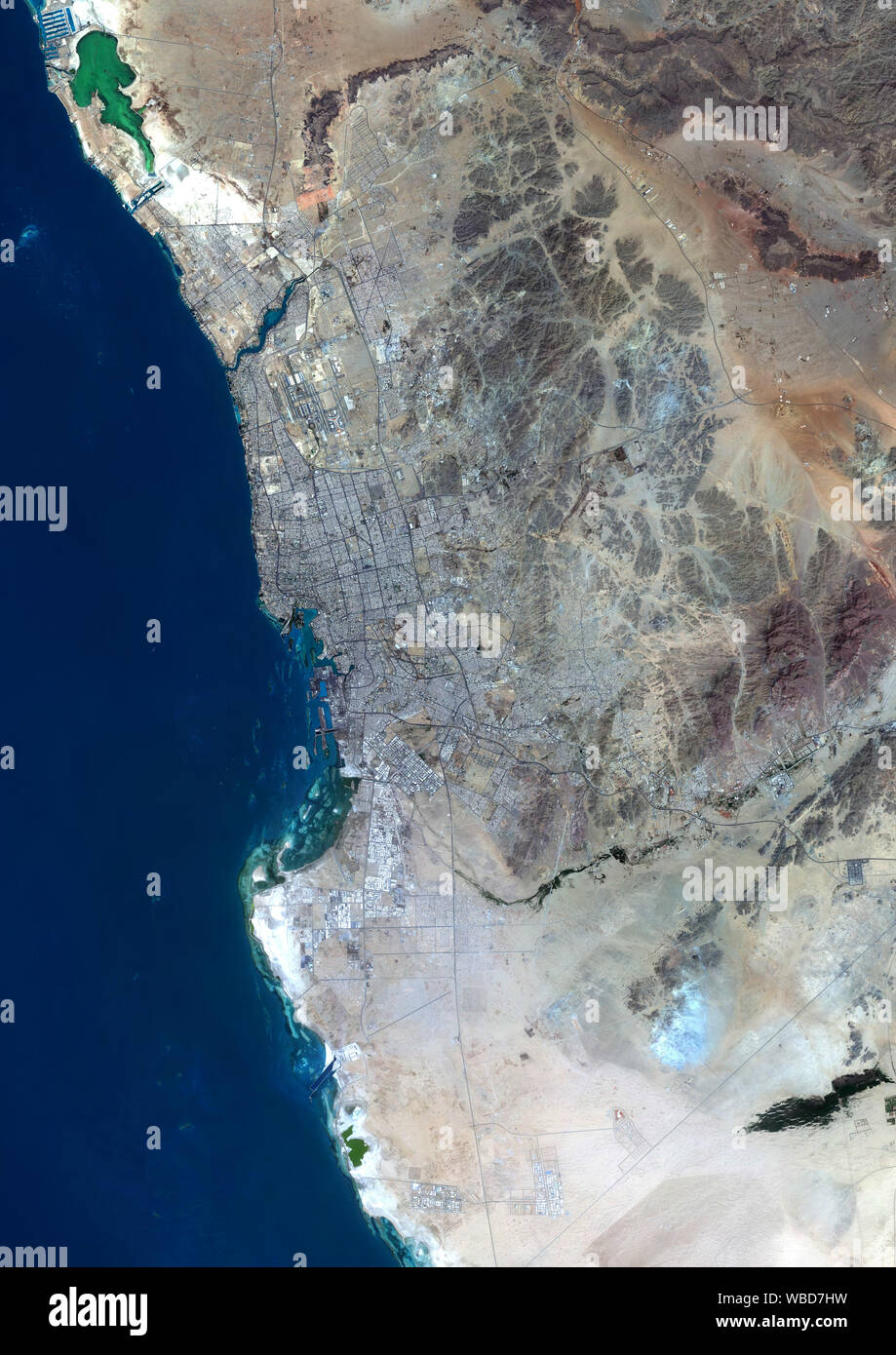 Colore immagine satellitare di Jeddah, Arabia Saudita. Immagine raccolta in maggio 17, 2018 da Sentinel-2 satelliti. Foto Stock