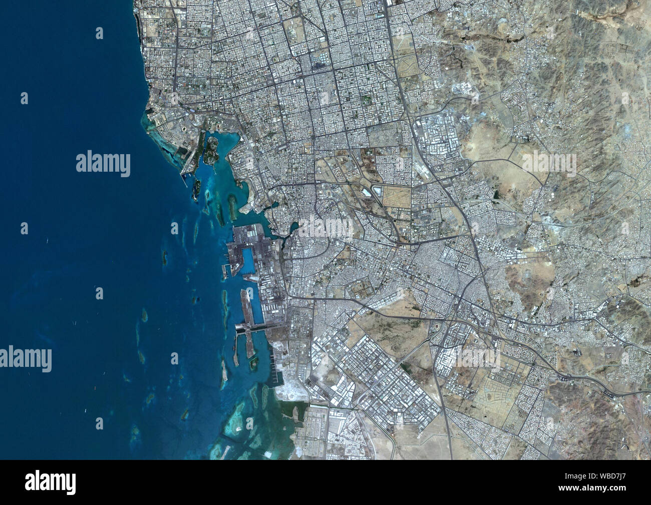 Colore immagine satellitare di Jeddah, Arabia Saudita. Immagine raccolta in maggio 17, 2018 da Sentinel-2 satelliti. Foto Stock
