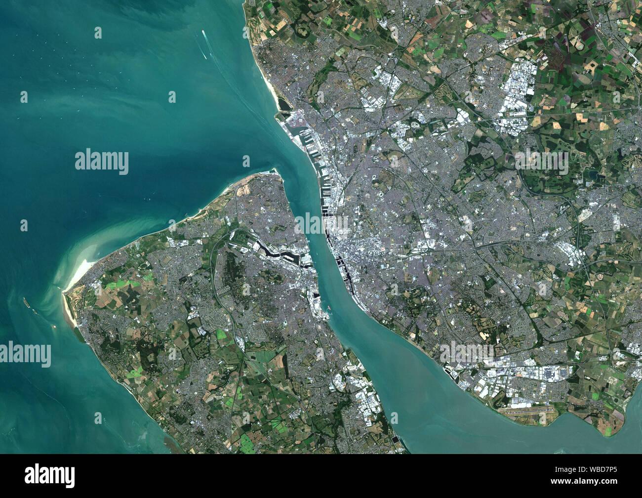Colore immagine satellitare di Liverpool, Regno Unito. Immagine raccolta su Giugno 29, 2018 da Sentinel-2 satelliti. Foto Stock