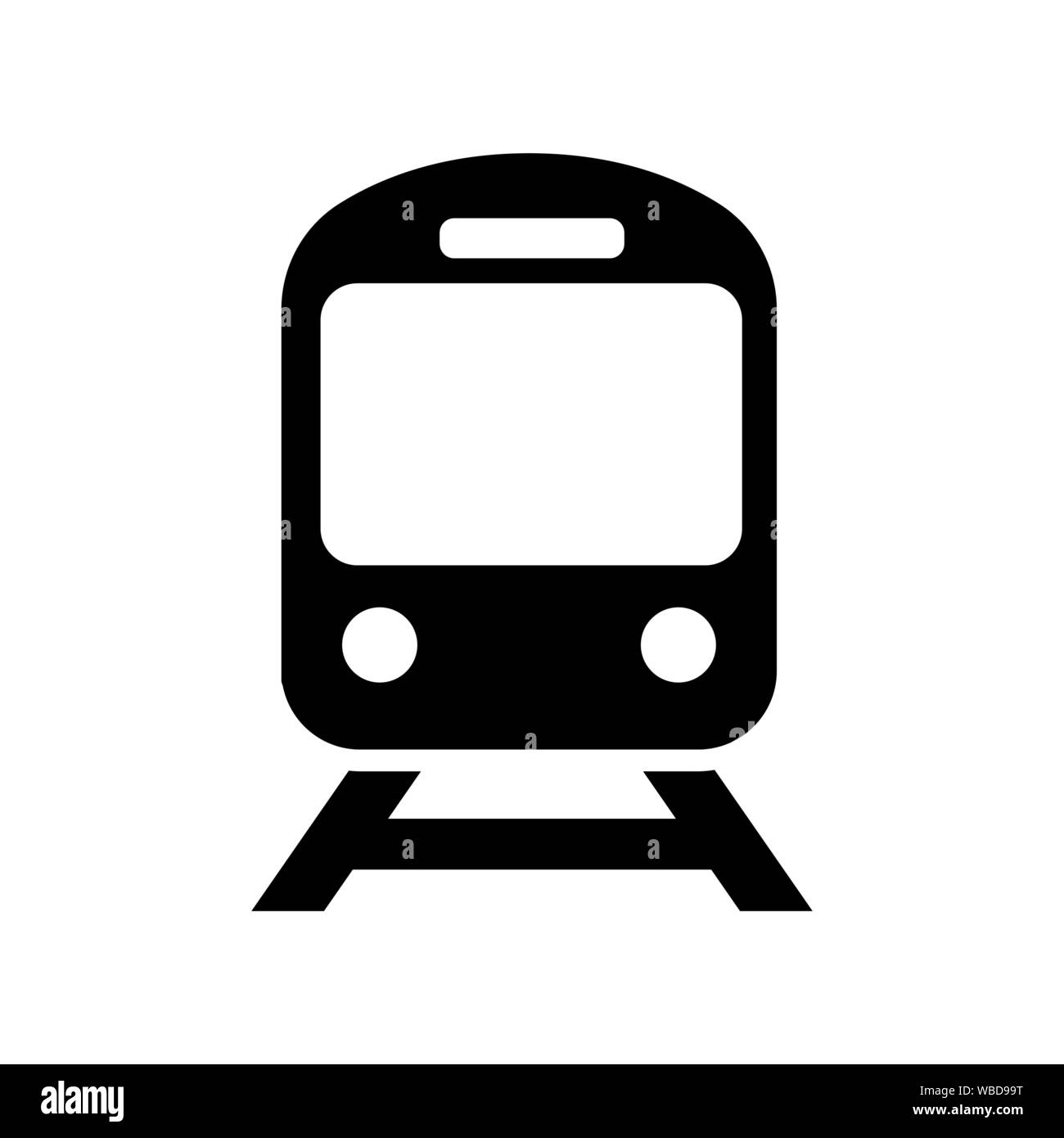 Icona del treno in stile appartamento. Stazione ferroviaria con simbolo isolato su sfondo bianco. Semplice astratta icona della metropolitana in nero. Illustrazione Vettoriale per graphi Illustrazione Vettoriale