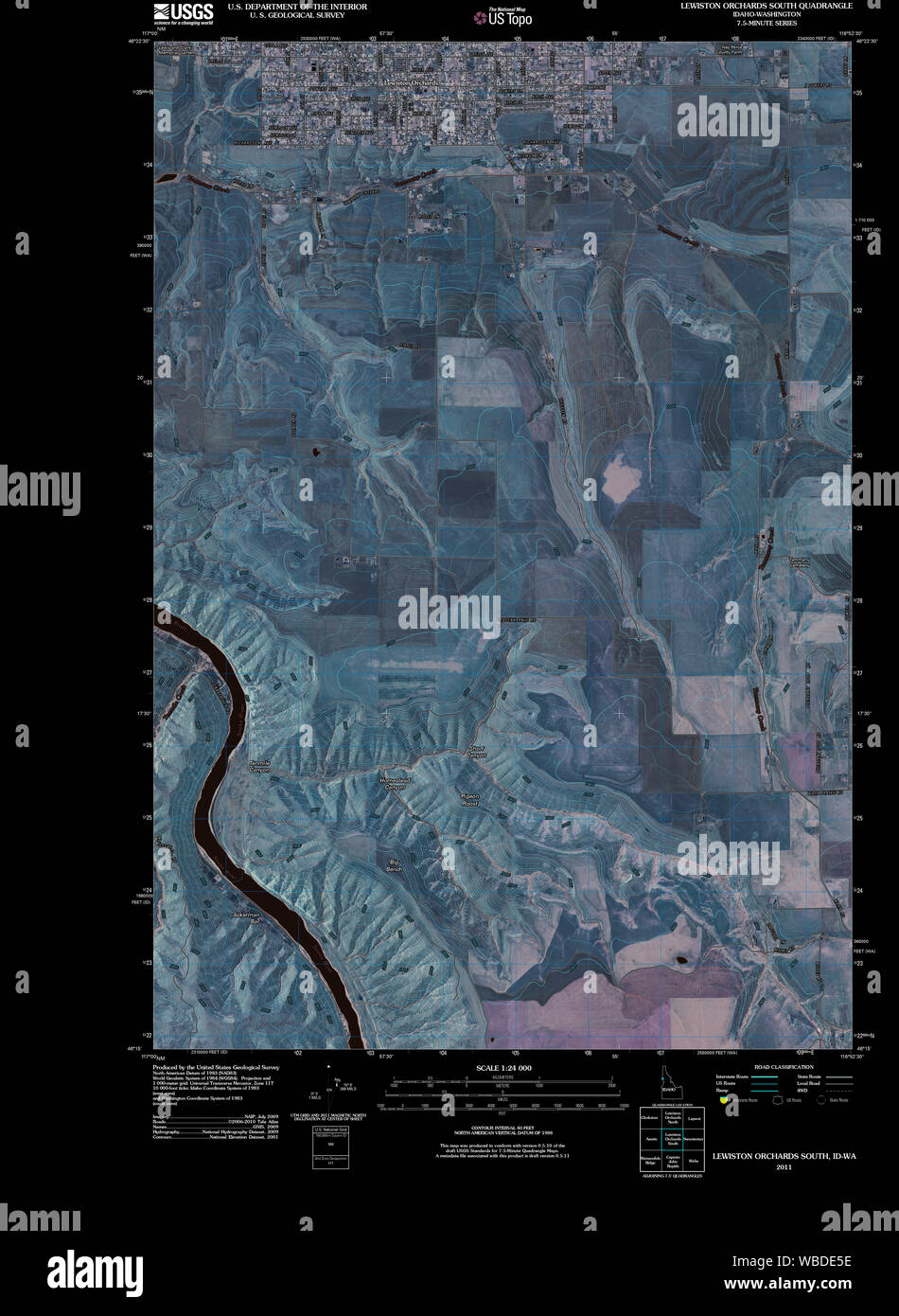 USGS TOPO Map Indiana ID Lewiston frutteti sud 20110429 TM restauro invertito Foto Stock