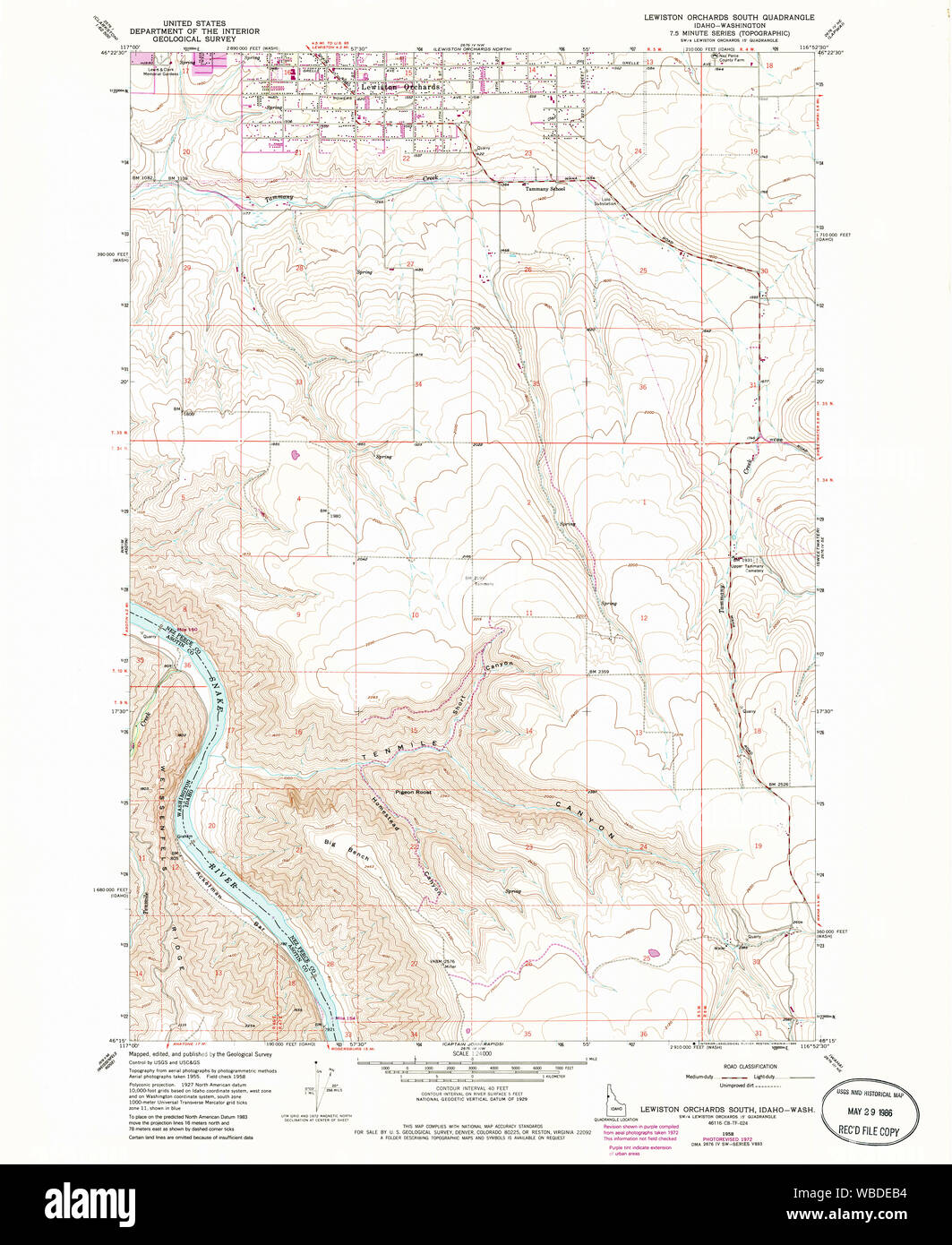 USGS TOPO Map Indiana ID Lewiston frutteti Sud 236869 1958 24000 Restauro Foto Stock