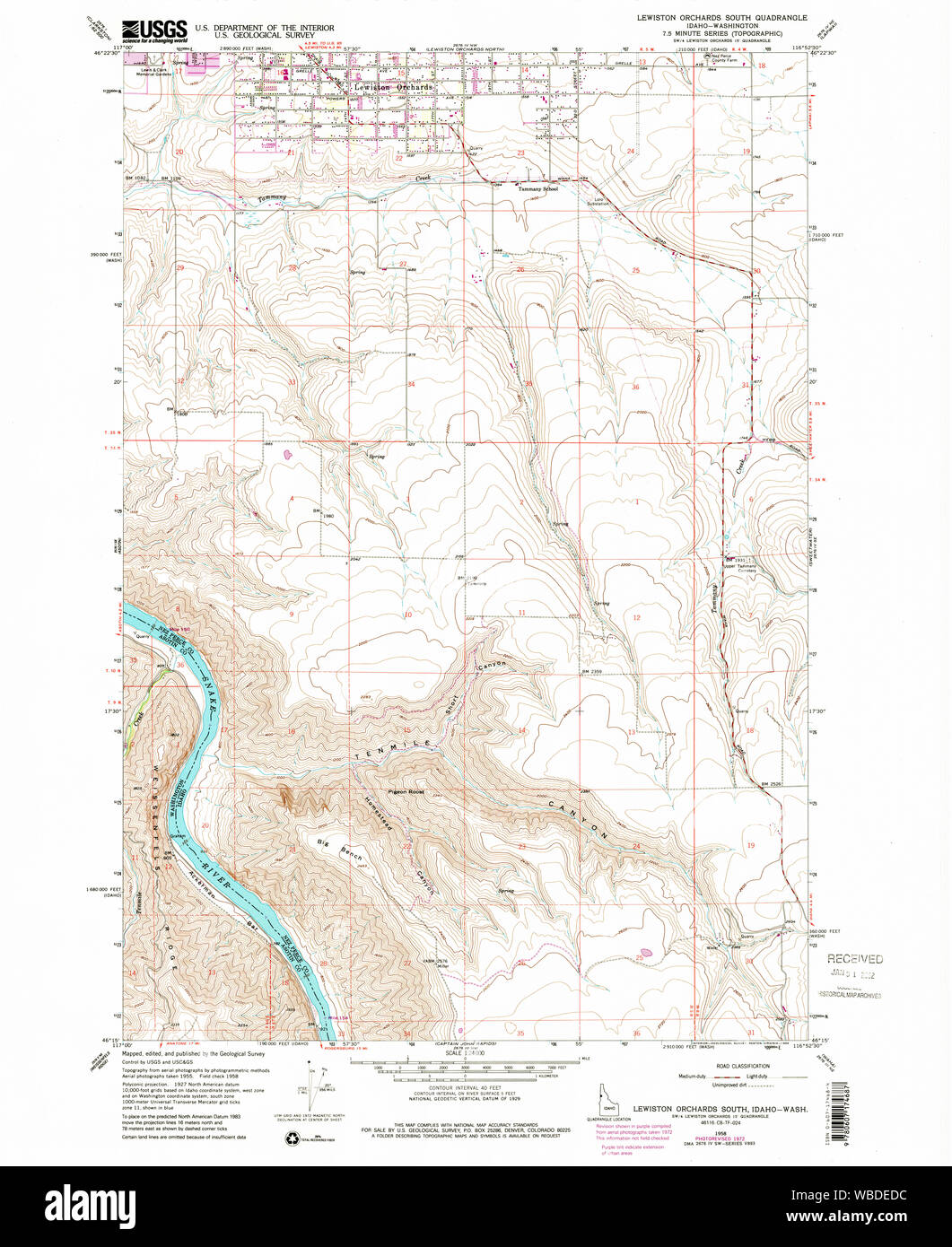 USGS TOPO Map Indiana ID Lewiston frutteti Sud 236870 1958 24000 Restauro Foto Stock