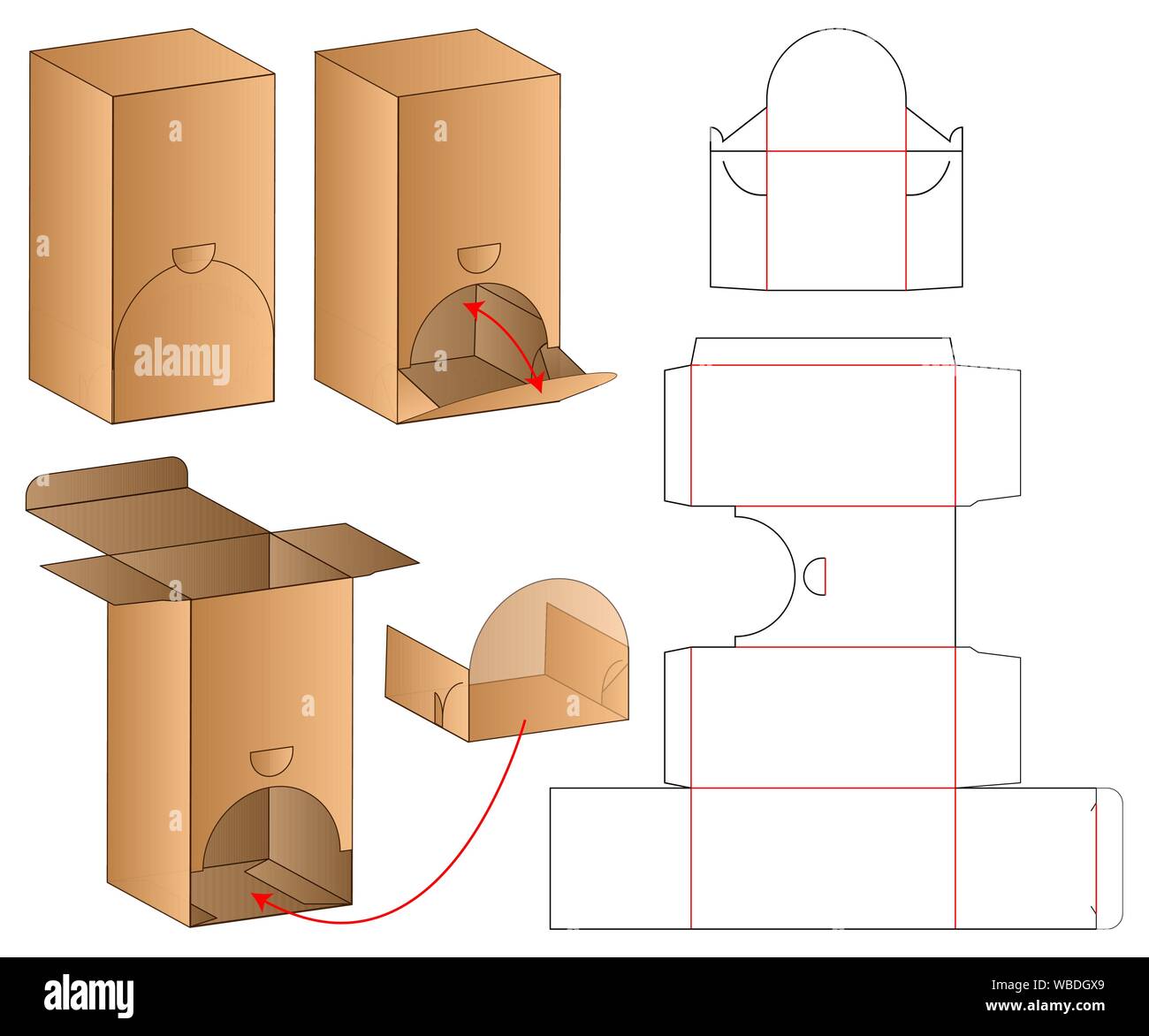 Imballaggio in scatole fustellate progettazione del modello. 3d mock-up Illustrazione Vettoriale