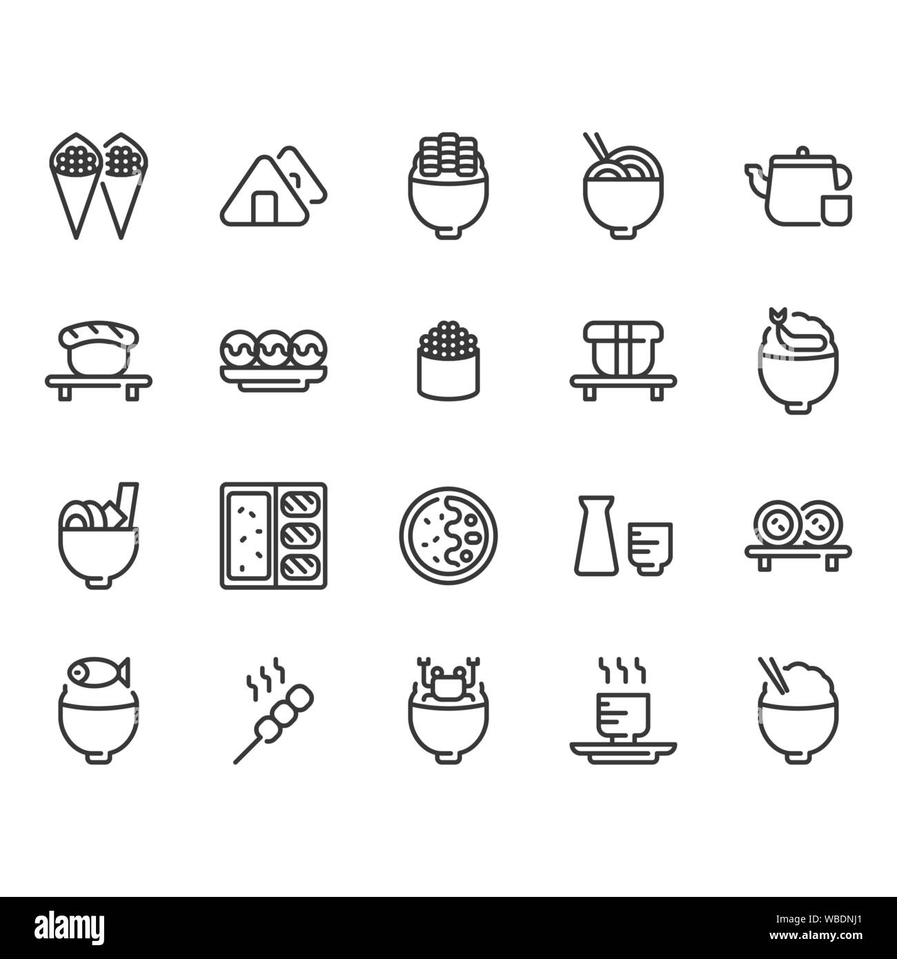 Il cibo giapponese icon set. Illustrazione Vettoriale Illustrazione Vettoriale