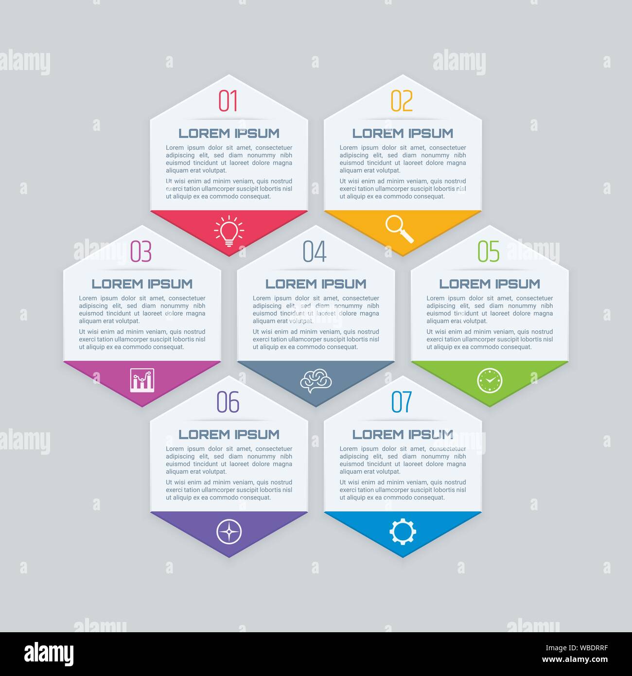 Infografico colorato modello con forme esagonali. Banner di vettore di design. Illustrazione Vettoriale