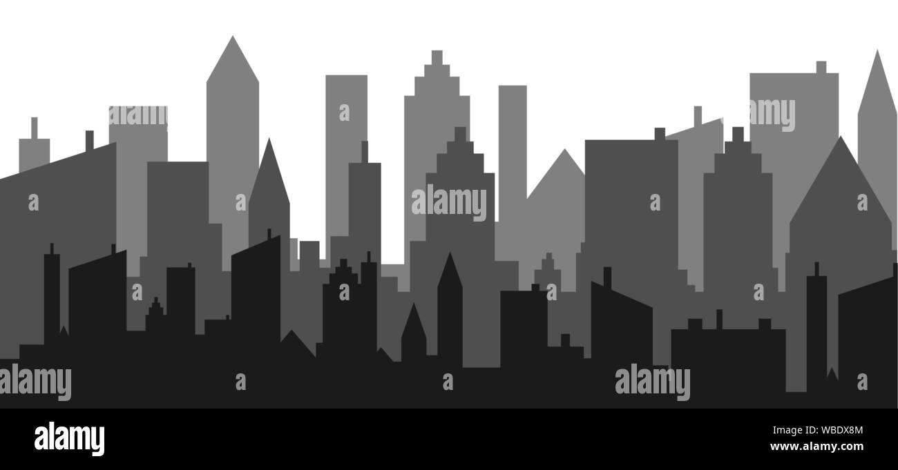 Lo skyline della citta' illustrazione vettoriale. Paesaggio urbano.grattacielo Visualizza design silhouette Illustrazione Vettoriale
