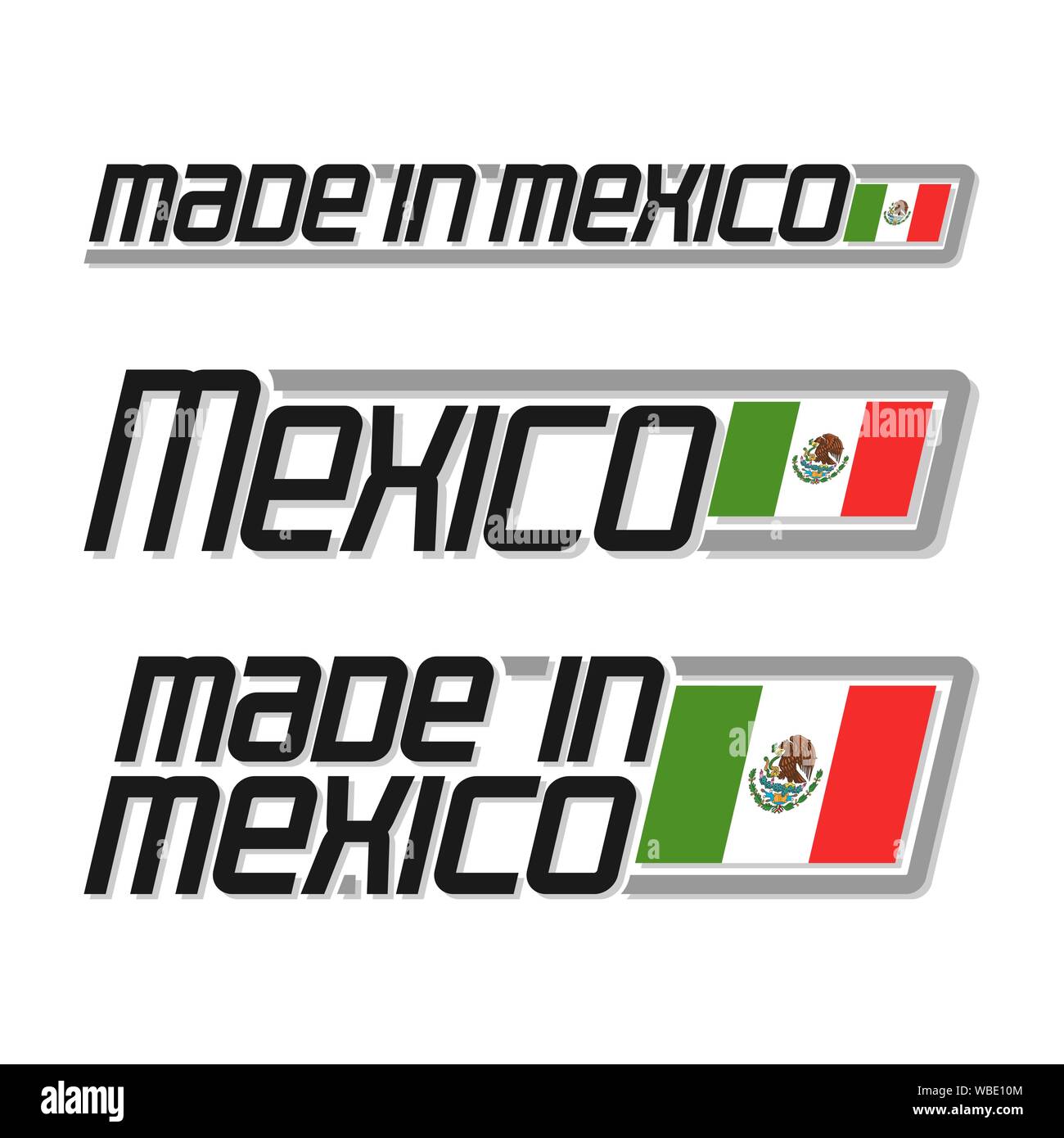 Illustrazione Vettoriale del logo per 'made in Messico', costituito da tre bandiere isolato disegni messicano con stato nazionale bandiera del Regno Stato messicano Illustrazione Vettoriale