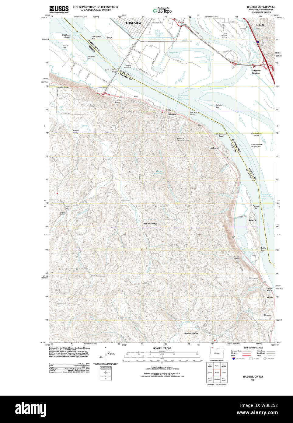 USGS TOPO Map Oregon o Ranieri 20110914 TM il restauro Foto Stock
