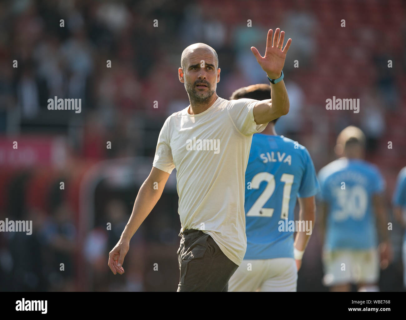 Manchester City Manager Pep Guardiola durante il match di Premier League tra Bournemouth e Manchester City al Goldsands Stadium, Bournemouth, e Foto Stock