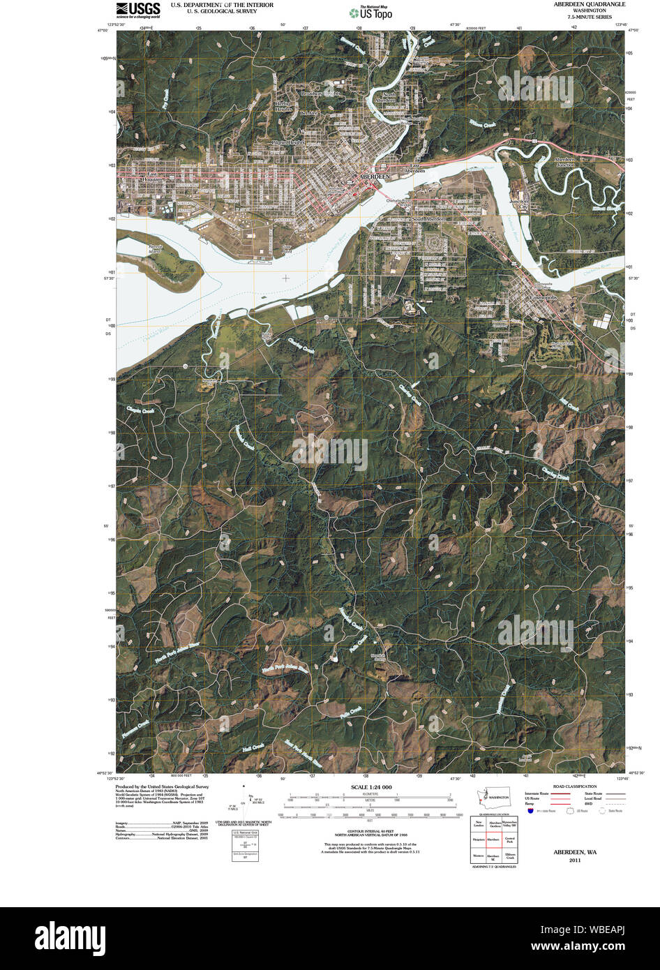 USGS TOPO Map Stato di Washington WA Aberdeen 20110406 TM il restauro Foto Stock