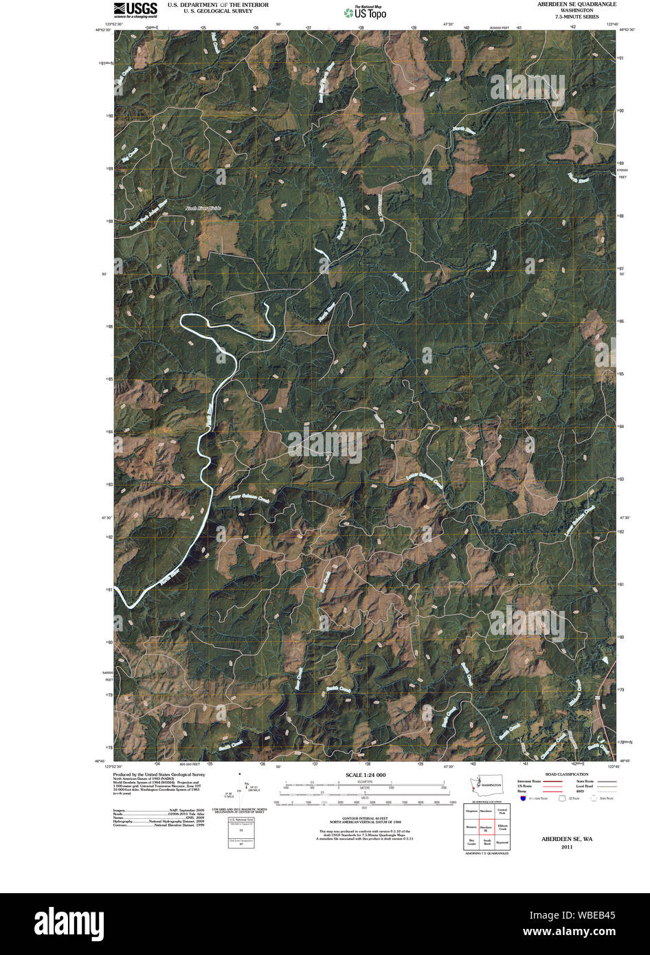 USGS TOPO Map Stato di Washington WA Aberdeen SE 20110502 TM il restauro Foto Stock
