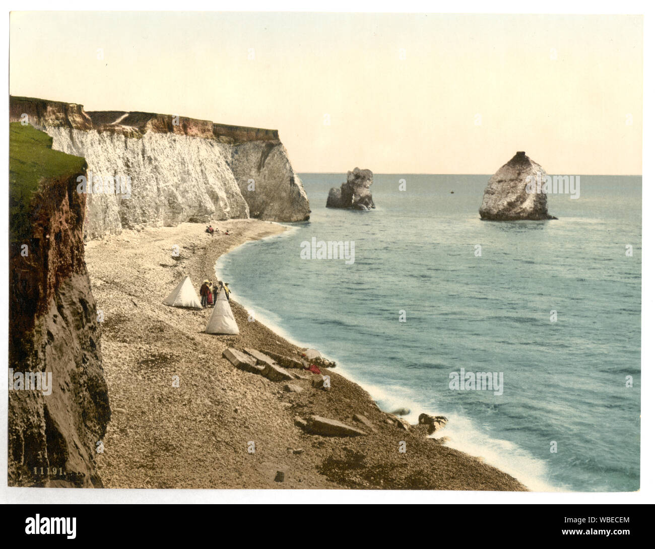 La baia di acqua dolce Arch e feste di addio al celibato rocce, Isle of Wight, Inghilterra; Foto Stock
