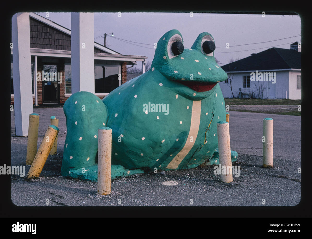 Statua rana segno, Carpetland, 15th Street, Muncie, Indiana Foto Stock