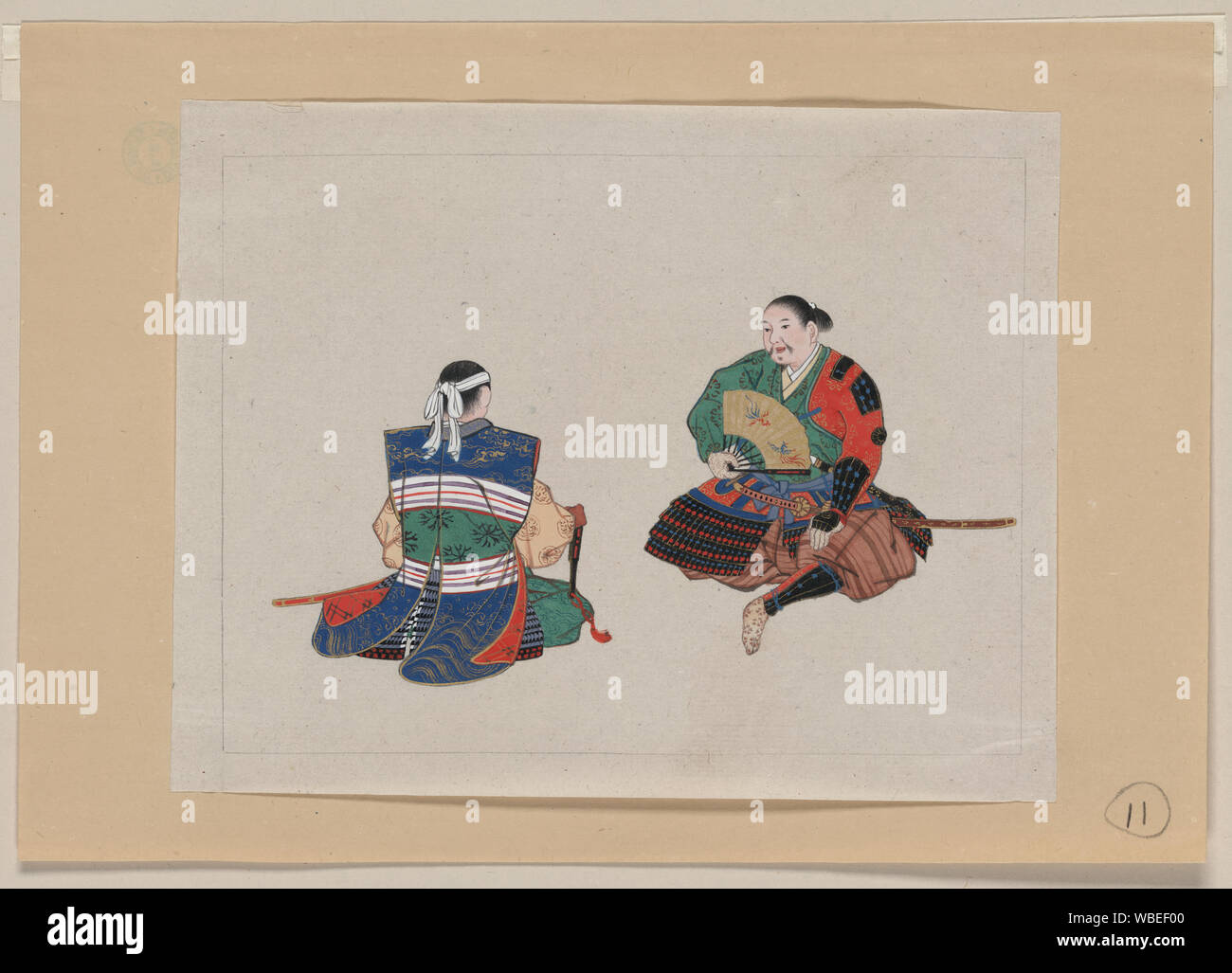 Vista anteriore e posteriore di uniformi e armor per samurai Abstract/medio: 1 disegni : inchiostro, colore ; 12,9 x 15,8 cm (foglio) Foto Stock