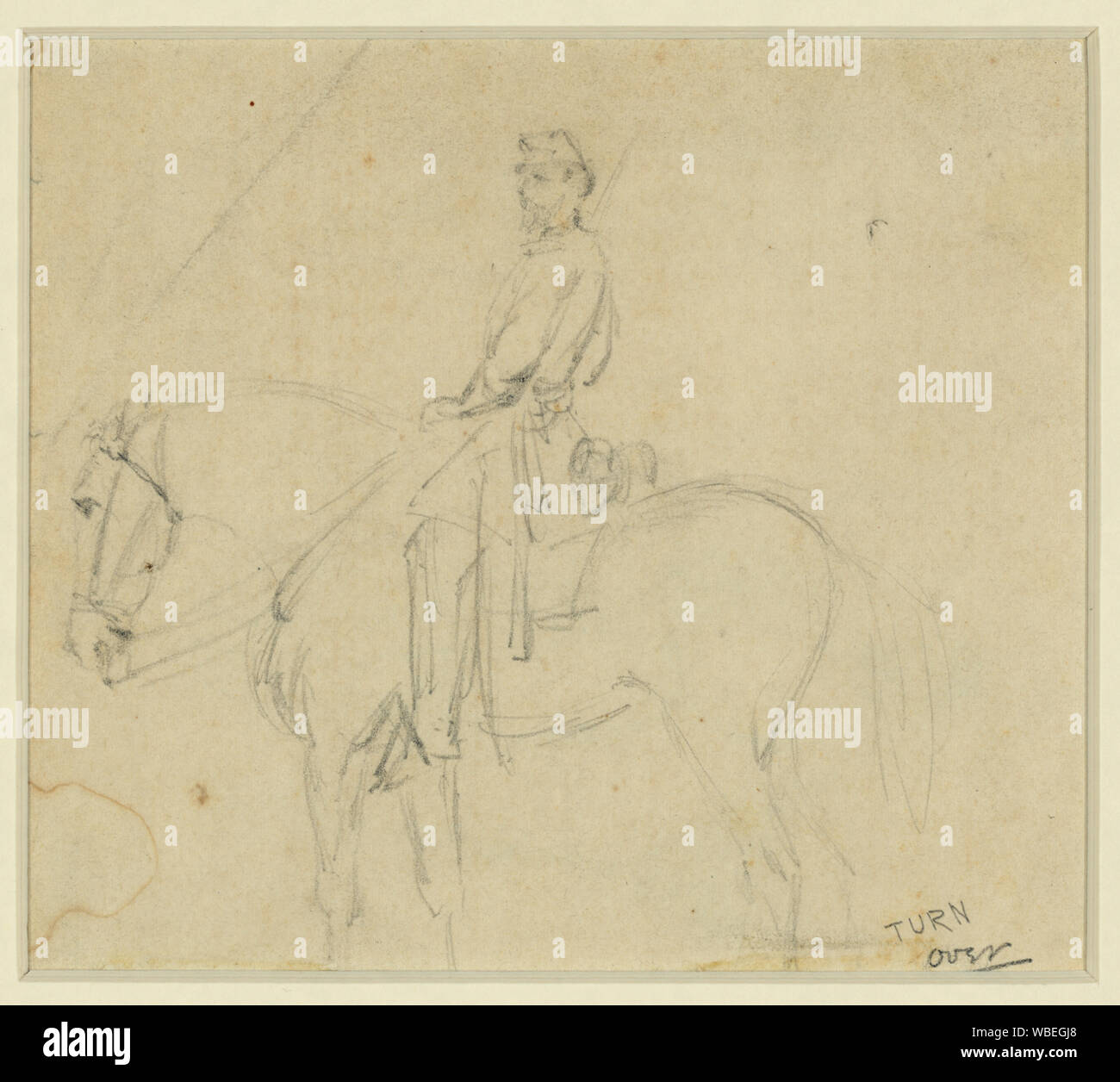 A piena lunghezza Ritratto di soldato del cavallo Abstract/medio: 1 disegno su carta crema : matita ; 12,6 x 11,7 cm. (Foglio). Foto Stock