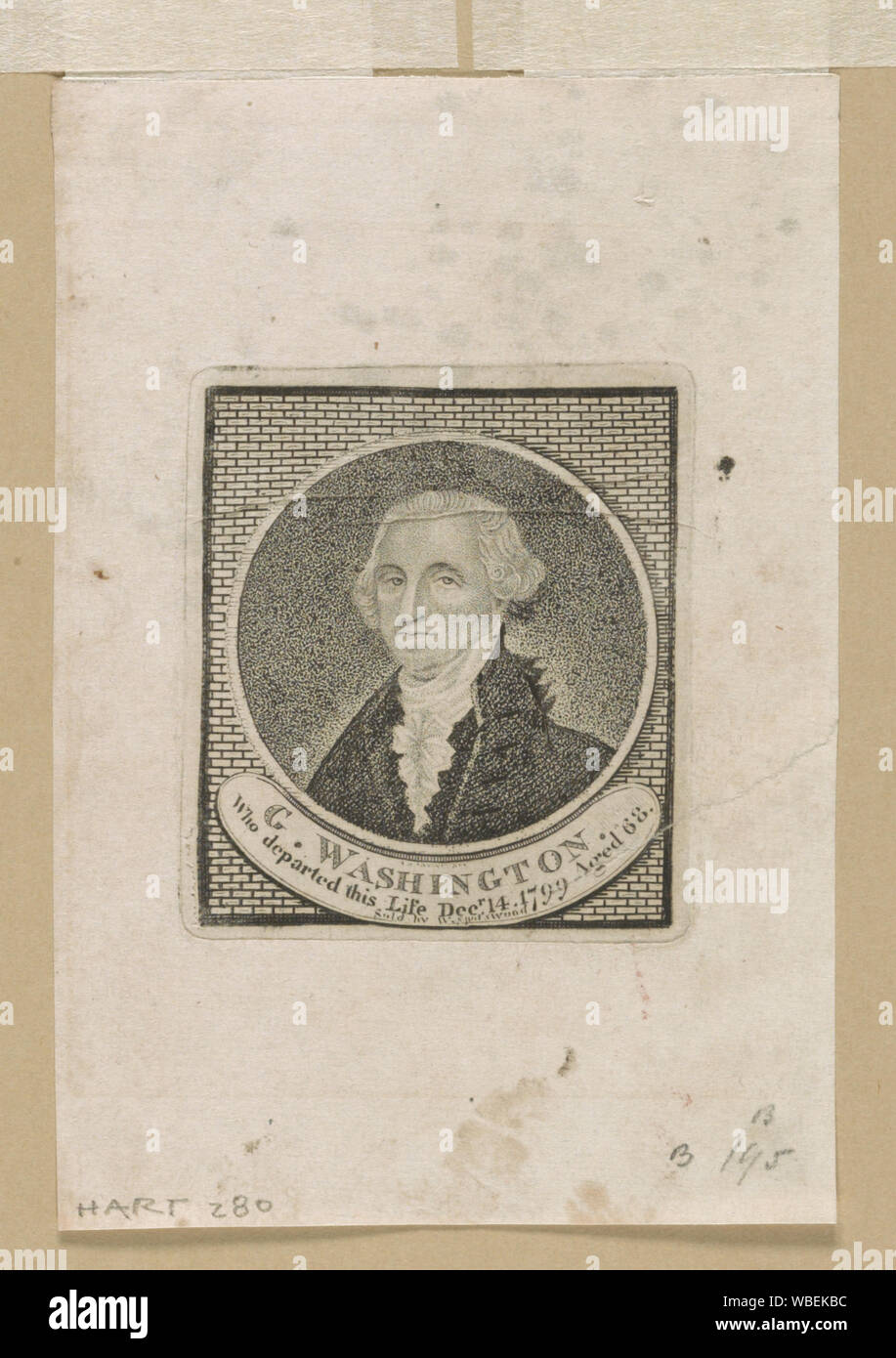 G. Washington che uscirono da questa vita Decr. 14, 1799 a 68 anni Abstract/medio: 1 stampa su carta vergata : incisione ; 7.1 x 6.3 cm (piastra), 14,2 x 9,8 cm (foglio) Foto Stock