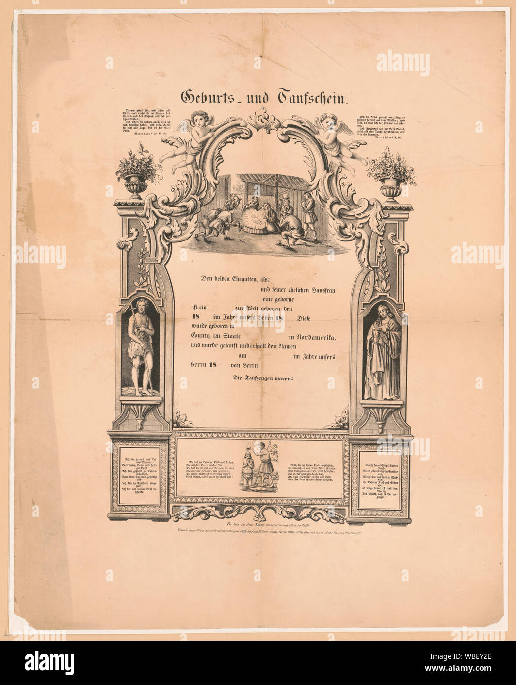 Geburts und Taufschein Foto Stock