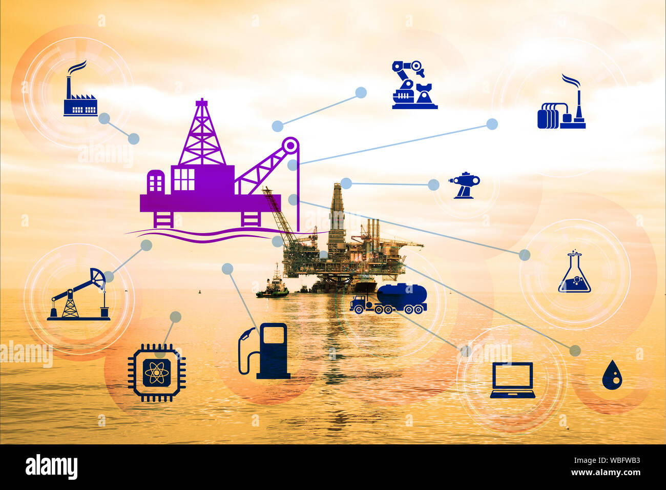 Il concetto di automazione nell'industria petrolifera e del gas Foto Stock