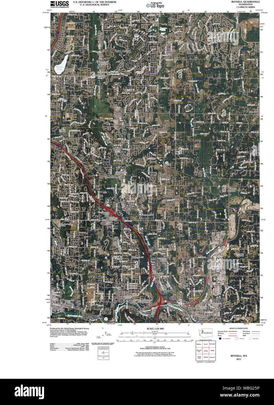 USGS TOPO Map Stato di Washington WA Bothell 20110504 TM il restauro Foto Stock