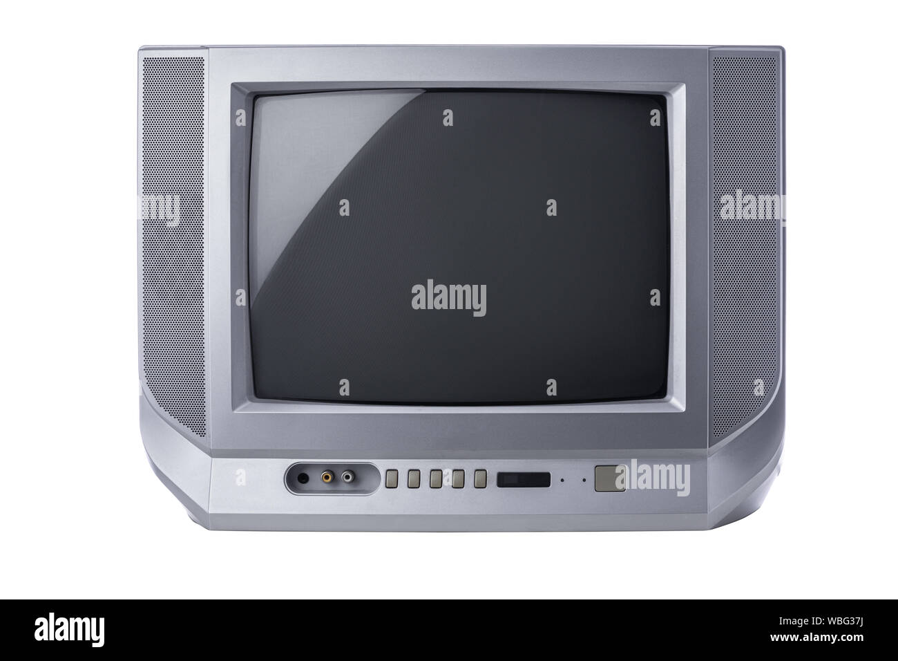 Televisione, Vintage tv portatile con schermo statico isolato su sfondo bianco. Foto Stock